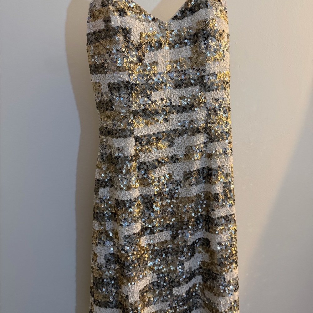 Elegant Silk Strapless Sequin Dress - Gold and Silver